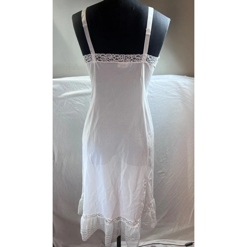 Vintage Phil-Maid White Nylon Full Slip Lace Trim Ruffle Hem Size 36
